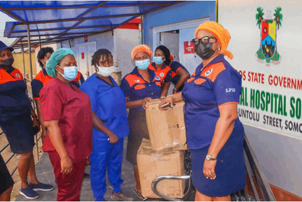 Daughters of Zion volunteers at a Lagos State Government hospital during a home and orphanage visit